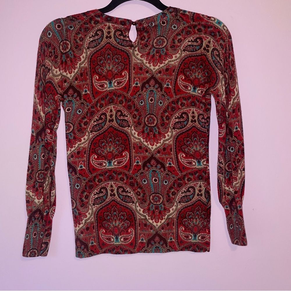 Talbots XS 100% Merino Wool Boho Red Sweater Crew Neck Long Sleeve - Picture 6 of 8